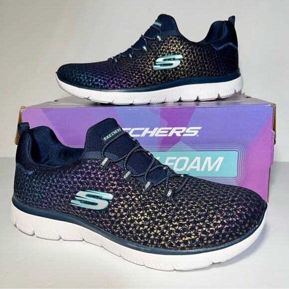 Skechers Summits Glowing Iris Washable Mesh Bungee Sneakers - Picture 1 of 7